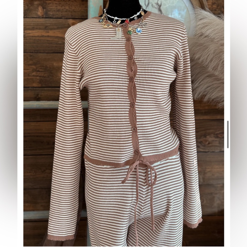 Striped Brown Cardigan Sweater